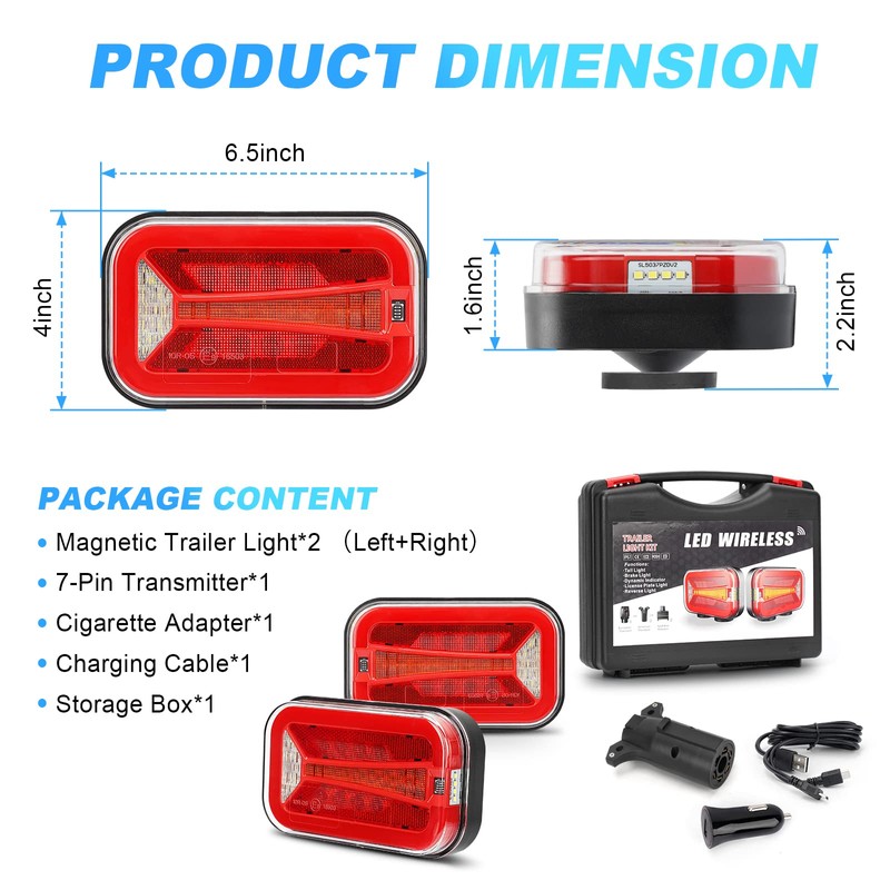SUPAREE Wireless Magnetic Trailer Tail Lights Kit, LED Rechargeable Tow