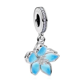 H.ZHENYUE Blue Cherry Blossom Charms for Bracelets 925 Sterling Silver Dangle Pendants Beads Jewelry for Women