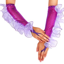 GEMILY Fashion Sequin Fingerless Gloves Tulle Long Tea Party Gloves Sparkle Yarn Fairy Gloves for Women and Girls(purple)