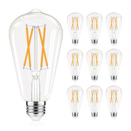 GvvooHome Dimmable LED Edison Bulbs, 2700K Warm White, 6W Equivalent to 60 watt E26 LED Bulb, ST58 Vintage Light Bulbs, 600LM, 90+ CRI, E26 Base, Clear Glass, 10 Pack