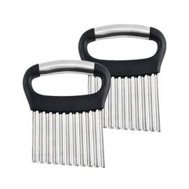 2 Pcs Crinkle Cutter Professional Waffle Fry Cutter Stainless Steel Crinkle Knife for Veggies Potatoes Cucumbers