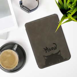 kwmobile Cover Compatible with Kobo Clara 2E / Tolino Shine 4 Cover - eReader Case - Meow Cat Grey/Black