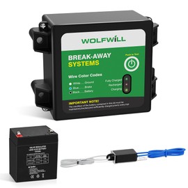 WOLFWILL Trailer Breakaway Kit, Trailer Brakes Breakaway System Box with 12V 5AH Built in Battery, Test Switch, LED Indicator ＆ Brake Controller Cord Cable for Trailer Caravan Truck