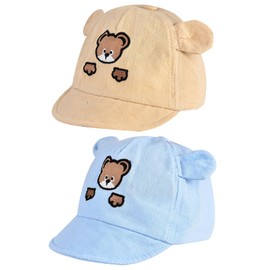 EDLMKM 2 Pcs Baby Baseball Cap, Infant Girls Cute Bear Ear Sun Hat, Spring Summer Cute Baby Hat for Boys 2-18 Months