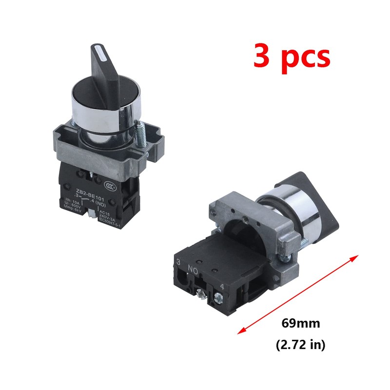 Antrader 3pcs ZB2-BE101 SPST 1NO 2 Pin 2 Position 22mm