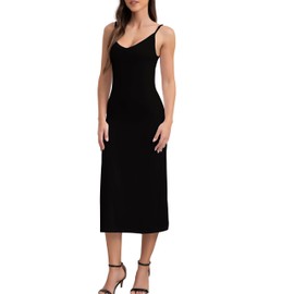 Cmumienzink V Neck Long Full Slips for Women Under Dresses Adjustable Straps Midi Cami Dress (US, Alpha, XX-Large, Regular, Regular, Black)