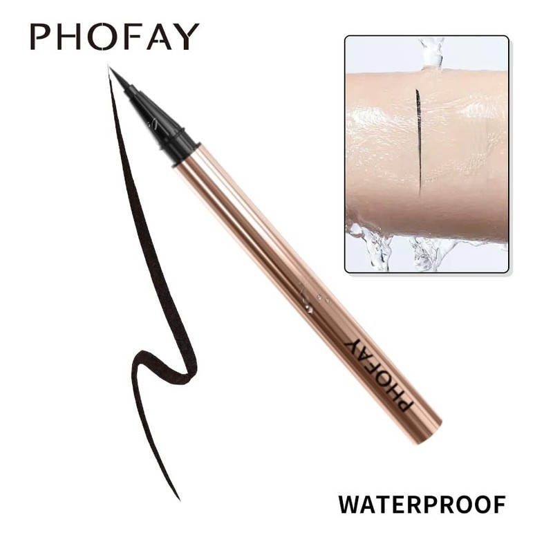 PHOFAY Vegan Eyeliner Liquid - Super Fast-Drying, Ultra-Waterproof & Smudge-Proof,