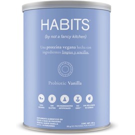 HABITS BY NOT A FANCY KITCHEN Proteína Vegetal en Polvo Sabor Vainilla 488 g 21.5 g de Proteína Por Porción Sin Azúcares Añadidos Fuente de BCAAs, No GMO 16 Porciones