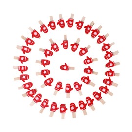 50pcs Christmas Clips Mini Clothes Pins Wooden Clothespins Photo Clips Small Wood Clips Set DIY Hanging Pegs for Christmas Cards Paper Crafts Holiday Party Supplies,Red Gloves