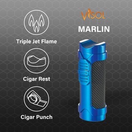 Visol Marlin Butane Torch Lighter Triple Flame Refillable Gas Lighter, Built-in Punch, Built in Holder and Windproof Adjustable Flame Lighter (Shipped Without Butane)