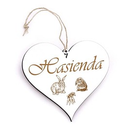 Wooden Heart Sign - Hasienda - Rabbit Dwarf Rabbit Stable Sign Door Sign Rabbit Hutch Door Decoration 13 x 12 cm