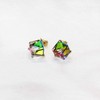 14K Yellow Gold Multi Color Crystal Cube Stud Earrings Screwback