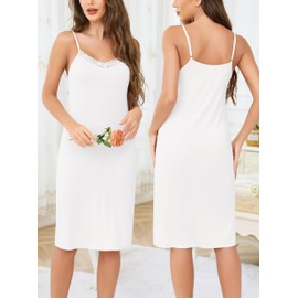 Wikoan Women's Full Slips Long Slinky Petticoat Nightie Soft Ladies Sexy Nightdress Basic Underskirt with Adjustable Straps,White,L