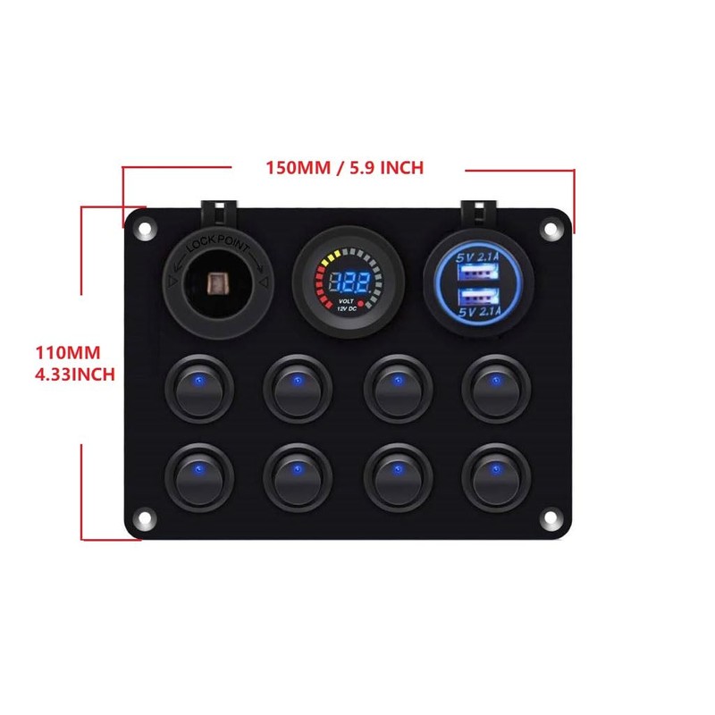 8 Gang Switch Panel Toggle Rocker Switch Panel Waterproof Dual