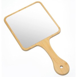 Handheld Mirror,Natural Bamboo Hand Mirror with Handle,Cute Hand held Mirror for Shaving Single-Sided Portable Travel Vanity Mirror for Men & Women,6.3" W x 11.8" L