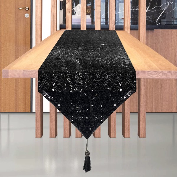 Table Runner, 30 x 180cm Black Shimmer Sequin Table Runner