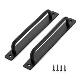 Ravinte Barn Door Handles 2 Pack Sliding Door Handle 7.5" Hole Center Barn Door Handles Black Cabinet Handles Door Pull Handle Zinc Alloy Door Pulls with Plate for Sliding Closet Door Handle
