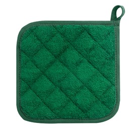 100% Cotton Kitchen Everyday Basic Terry Pot Holder Heat Resistant Coaster Potholder for Cooking and Baking Set of 5 Dark Green
