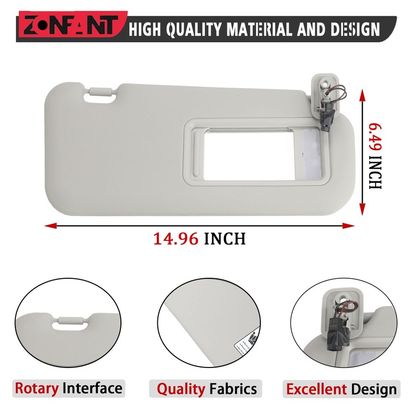 ZONFANT Left Driver Side Sun Visor with Light Compatible with