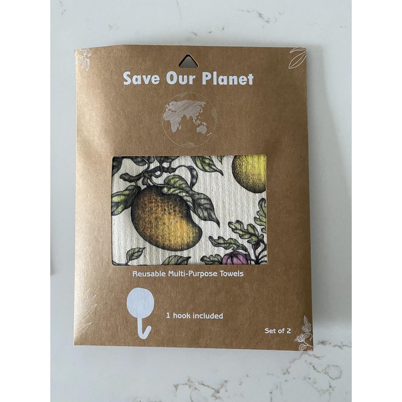 Reuseable Multi-Purpose Cloths Set of 2 with 1 Hook, biodegrable,