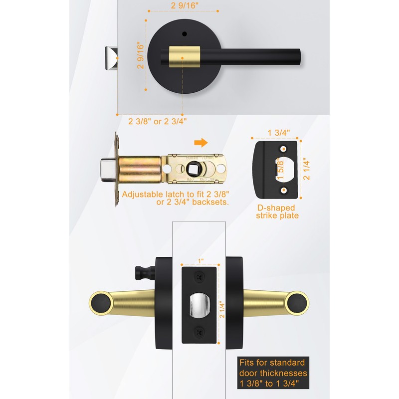 goldenwarm 1 Pack Black and Gold Interior Door Handle, Privacy