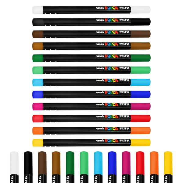 Posca Uni-Ball Professional Wax Colouring Pastels - KPA-100 - Essential Set of 12