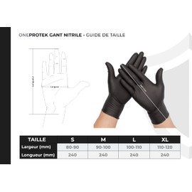 OneProtek Nitrile Disposable Gloves, Powder-Free, Latex-Free, Pack of 100, Black Nitrile, Size XL, Disposable Gloves, Available in Box 1.2