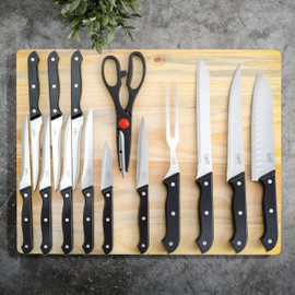 Gibson Home Wildcraft Kitchen in a Box 15 Piece Cutlery Set W/Cutting Board, Black