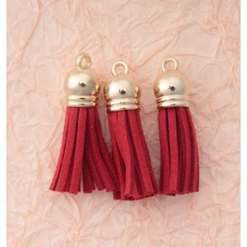 Ruwado 30 Pcs Keychain Leather Tassels with Gold Caps Hole Vintage Mini Faux Tassels for DIY Jewelry Making Keychain Earrings Craft Project Supplies Necklace Bracelet (Red)