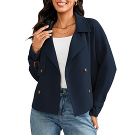 LookbookStore Crop Jackets Spring Trench Coats for Women 2025 Women's Fall Jacket Fall Trench Coat for Women Navy Blue X-Large Fits US Size 16 to 18