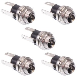 Switch Electronics 2.5mm x 5.5mm Metal Round Panel Mount Female Socket DC Connector Jack Plug (Pack of 5)