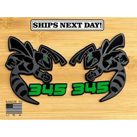 UsaStandard 345 Hornet Badges Emblem BEE (2) Green Eye BADGES Fender Angry  Aggressive
