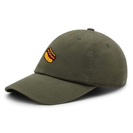 JPAK Hotdog Premium Dad Hat Embroidered Baseball Cap Foodie Sausage Olive Green
