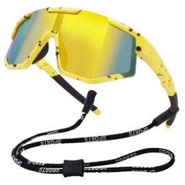 COOLSOME Kids Flexible Polarized Sunglasses with Strap Youth Sport Cycling Baseball for Boys Girls Age 6-12 (1, A|Spot yellow/mirrored, lens height/48mm)