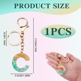 ORUZA Alphabet Initial Letter Keychain, Gold Light Blue Initial with Butterfly Tassel Pendant Resin Letter Key Ring for Women Wallet Purses (C)