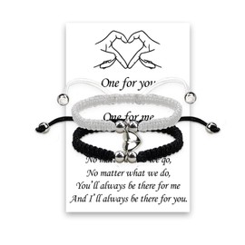LUOKIFUR Magnet Couple Bracelet Hand Woven Bracelet Relationship Matching Bracelet Gift for Best Friend Lover (Black-White)