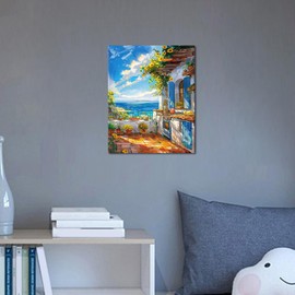 DIY Paint by Numbers, Blue Farmhouse Natural Landscape Paint by Numbers for Adults Courtyard has a View of the Sea Paint by Painting Kits for Adults Beginner Gift Home Wall Decor 16" x 20" Frameless