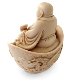 Aged Effect Laughing Chinese Buddha in Dragon Boat Statue