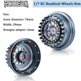 RCHUBAM 1/7 RC Beadlock Wheels Rim 4PCS RC Rock Crawler Beadlock Wheels Compcatible with 1/7 UDR Unlimited Desert Racer RC Rock Crawler Buggy Truck Car Upgrades (Titanium & Black)
