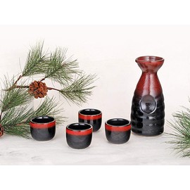 Happy Sales HSSS-MTAKAI, Perfect 5 pc Japanese Design Ceramic Sake set, Red Mt