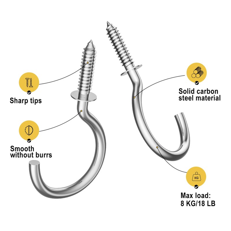 RELBRO Screw Hooks, 1 Inch Metal Screw in Cup Hooks,