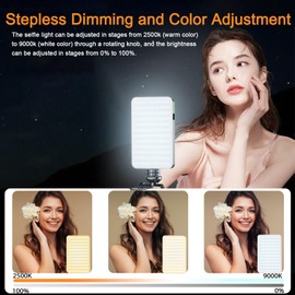 Lamiishop Selfie Light For Phone, Portable Phone Light Clip on, Rechargable 3000mah, 2500k-9000k Photography Light, Ring Light for Phone with Cold Shoe Mount & Double 1/4" Screw Hole, CRI 95+