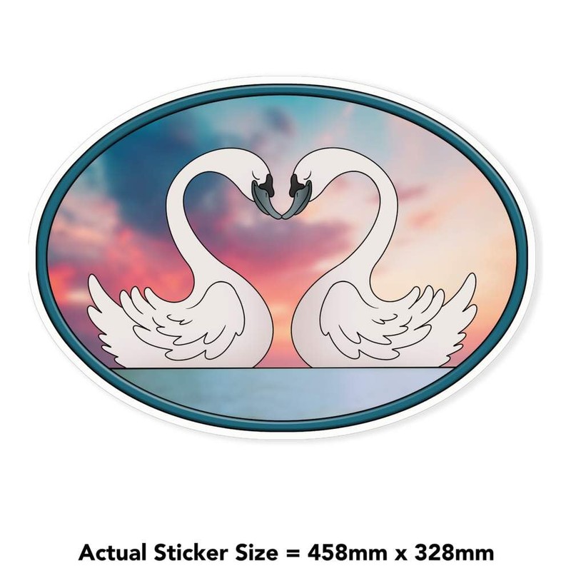 Extra Large 460mm 'Swans in Love' Permanent Sticker Decal for