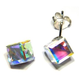 Arranview Jewellery A/B Crystal Cube 6mm Earring - 925 Sterling Silver