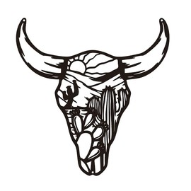 Black Cow Skull Metal Wall Art Western Cactus Wall Decors, Desert Wall Art, Bull Skull Wall Sculptures, Southwestern Home Longhorn Wall Decor for Living Room, Bedroom, Bathroom, Indoor Outdoor