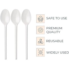 [ Pack of 100 ]-| Heavy Duty Reusable and Washable White Spoons | White Table Spoon-| White Medium Weight Spoon-Perfect for Restaurants,picnics | Everyday Basic and Tableware
