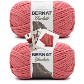 Bernat Blanket Yarn - Bola grande (11 oz) - Paquete de 2 tarjetas con patrón en color (rosa terracota)