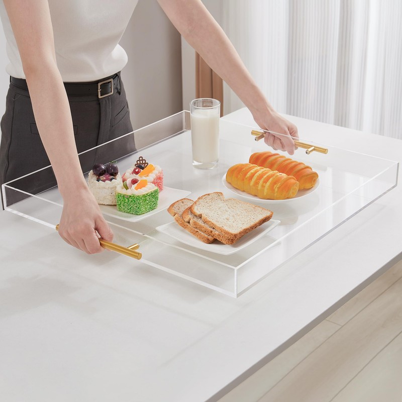 Extra Large Clear Acrylic Serving Tray (18×18 Inches) with Gold