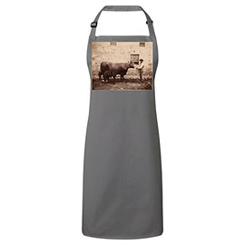 Fabulous Premium-Küchenschürze Grau Vintage Sepia Foto Bauer und seine Kuh Original Rindfleisch Kalb