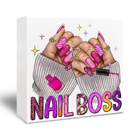 Kneaotoaji Nail Salon Wooden Signs - Nail Tech Gifts for Women Nail Lovers, Nail Salon Nail Room Decor, Manicurist Nail Boss Wooden Box Sign for Salon Shelf Desk Table 5x5 Inch